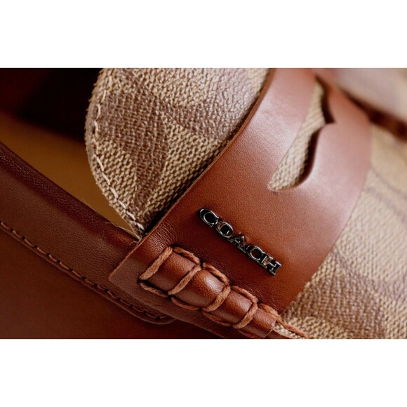 NEW COACH Size 12 D Men\'s Shoes Loafer Khaki SIG Saddle Leather MOTT DRIVER $178 main image 6